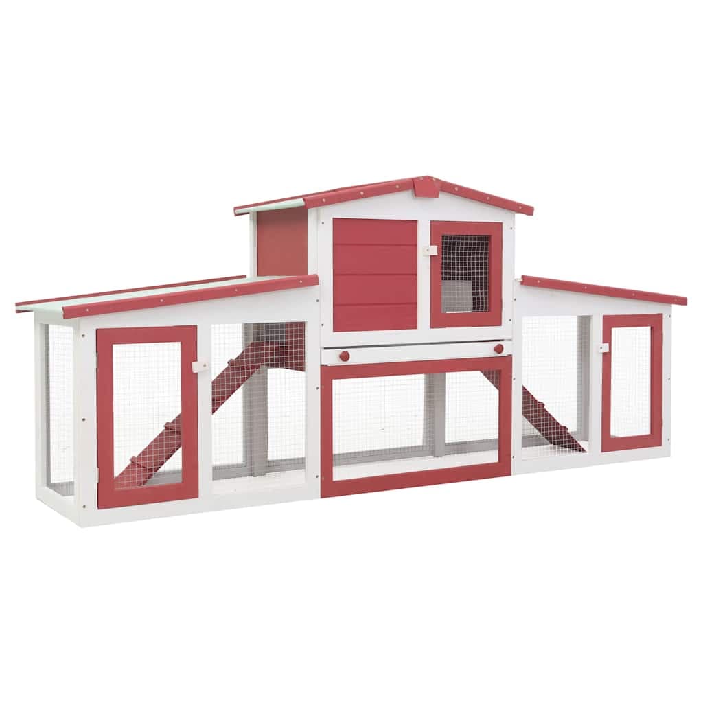 Conigliera per Esterni Grande Rossa e Bianca 201x45x85cm Legno — miniatura 2 di 8