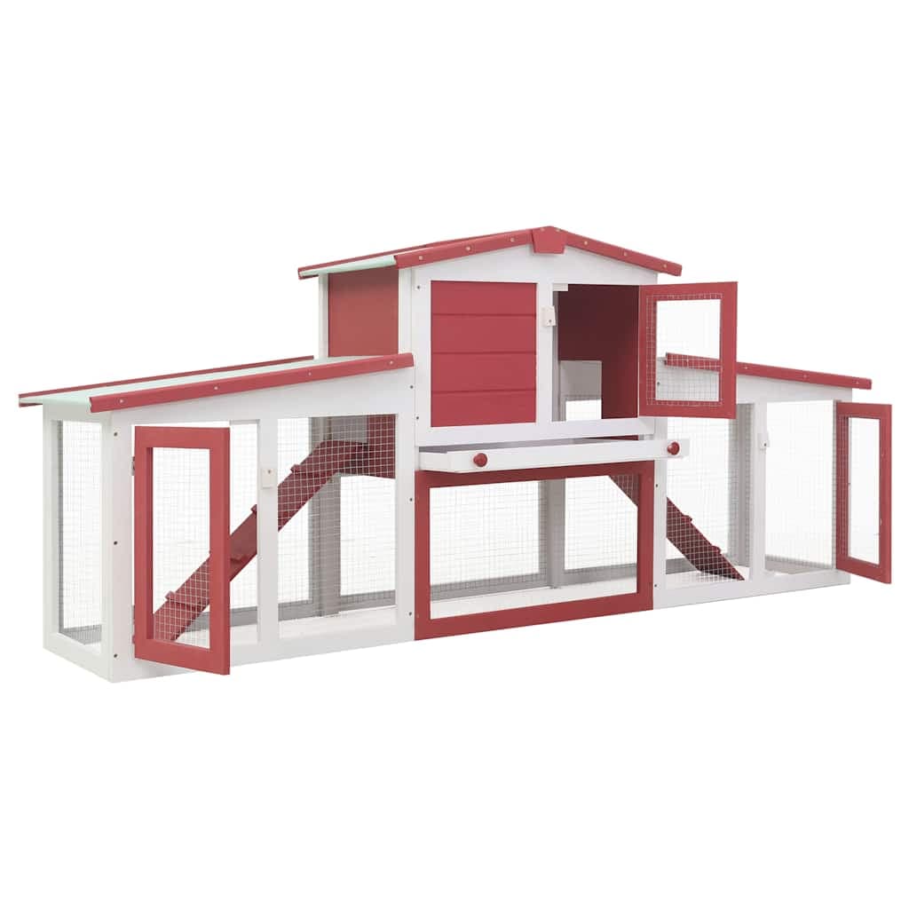 Conigliera per Esterni Grande Rossa e Bianca 201x45x85cm Legno — miniatura 3 di 8