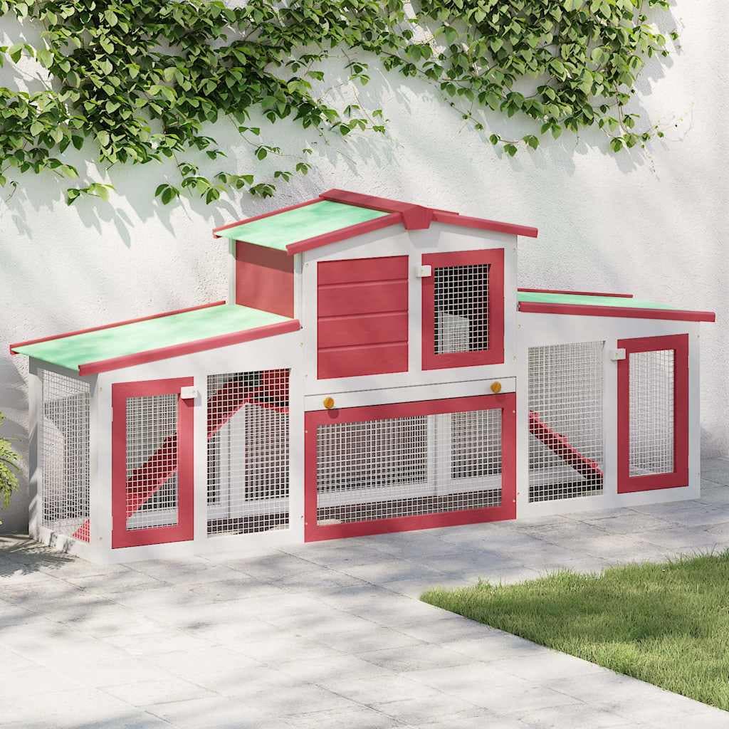 Conigliera per Esterni Grande Rossa e Bianca 201x45x85cm Legno — miniatura 1 di 8