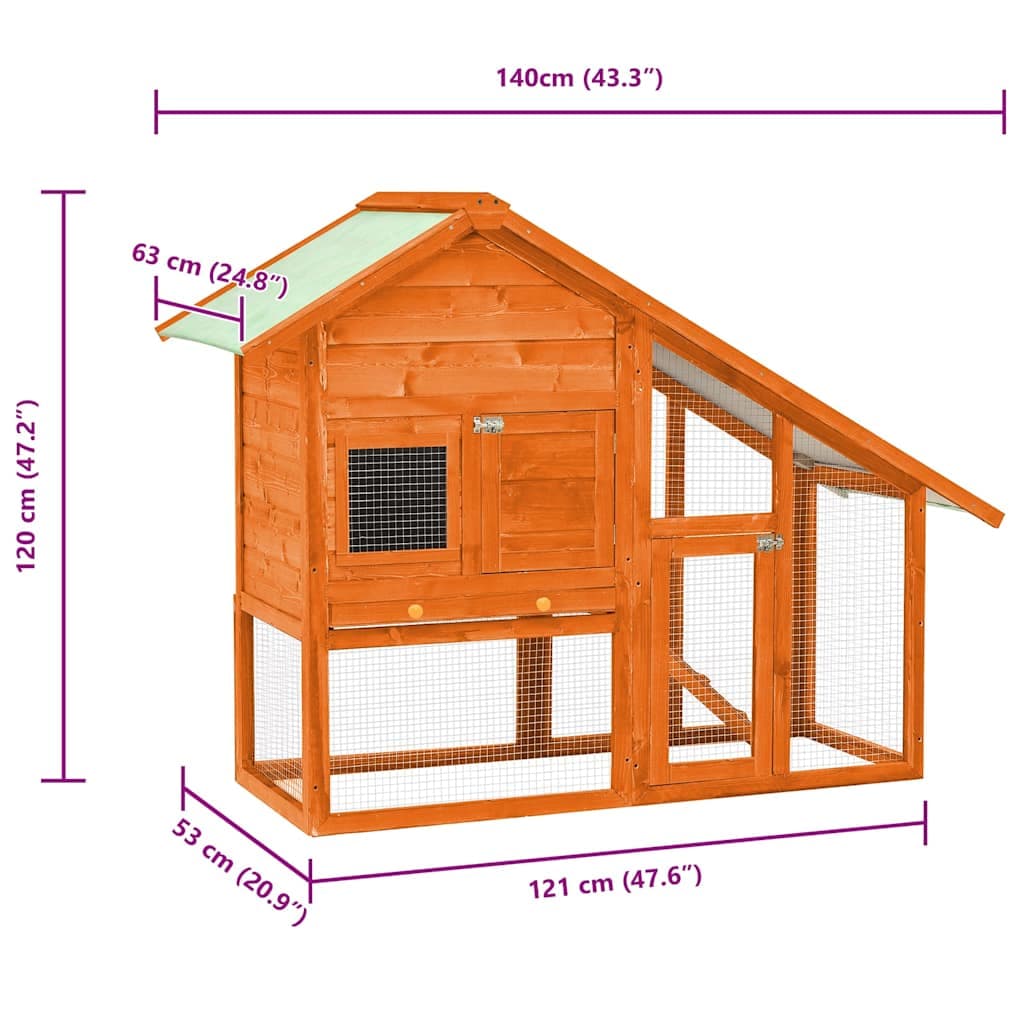 Conigliera 140x63x120 cm Legno Massello di Abete — miniatura 9 di 10