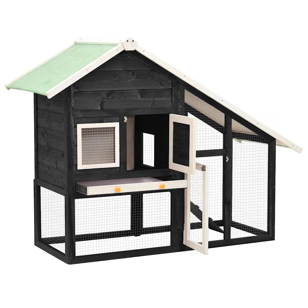 Conigliera Grigio e Bianco 140x63x120cm Legno Massello di Abete — miniatura 8 di 10
