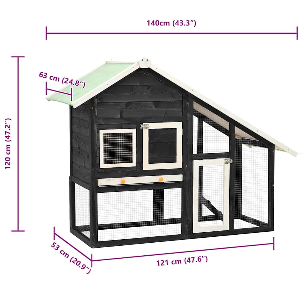 Conigliera Grigio e Bianco 140x63x120cm Legno Massello di Abete — miniatura 9 di 10