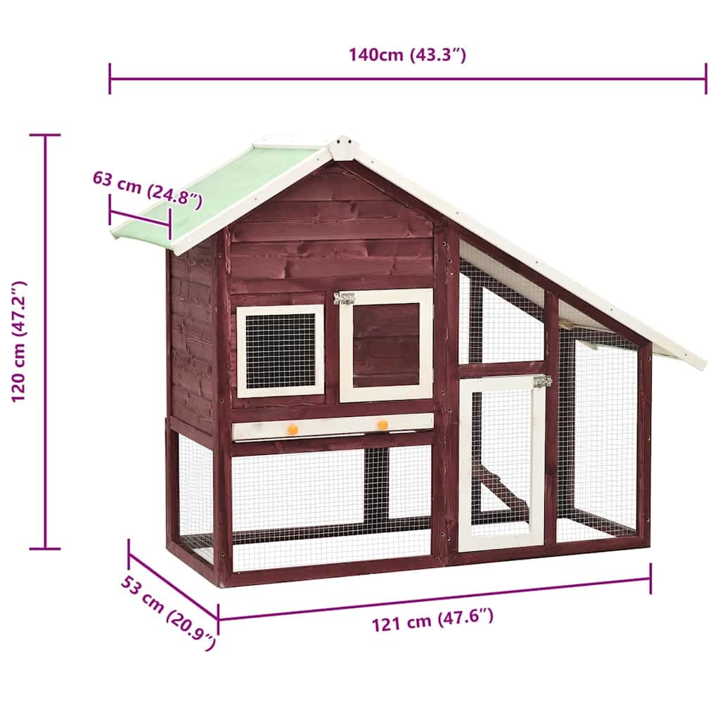 Conigliera Moca e Bianco 140x63x120 cm Legno Massello di Abete — miniatura 9 di 10