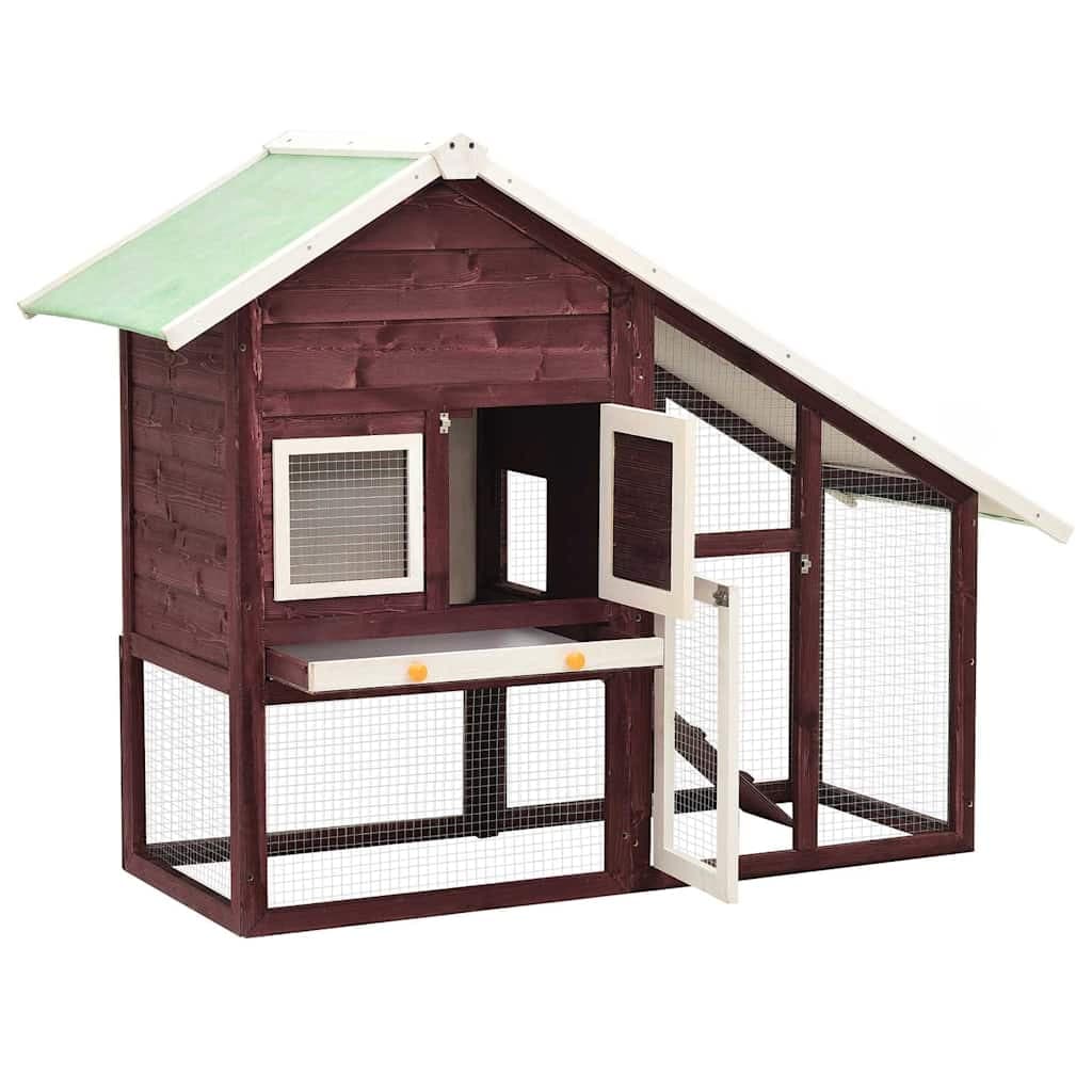 Conigliera Moca e Bianco 140x63x120 cm Legno Massello di Abete — miniatura 8 di 10