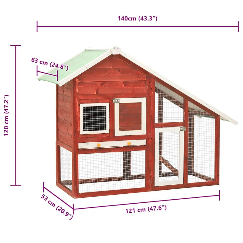 Conigliera Rosso e Bianco 140x63x120cm Legno Massello di Abete — miniatura 9 di 10