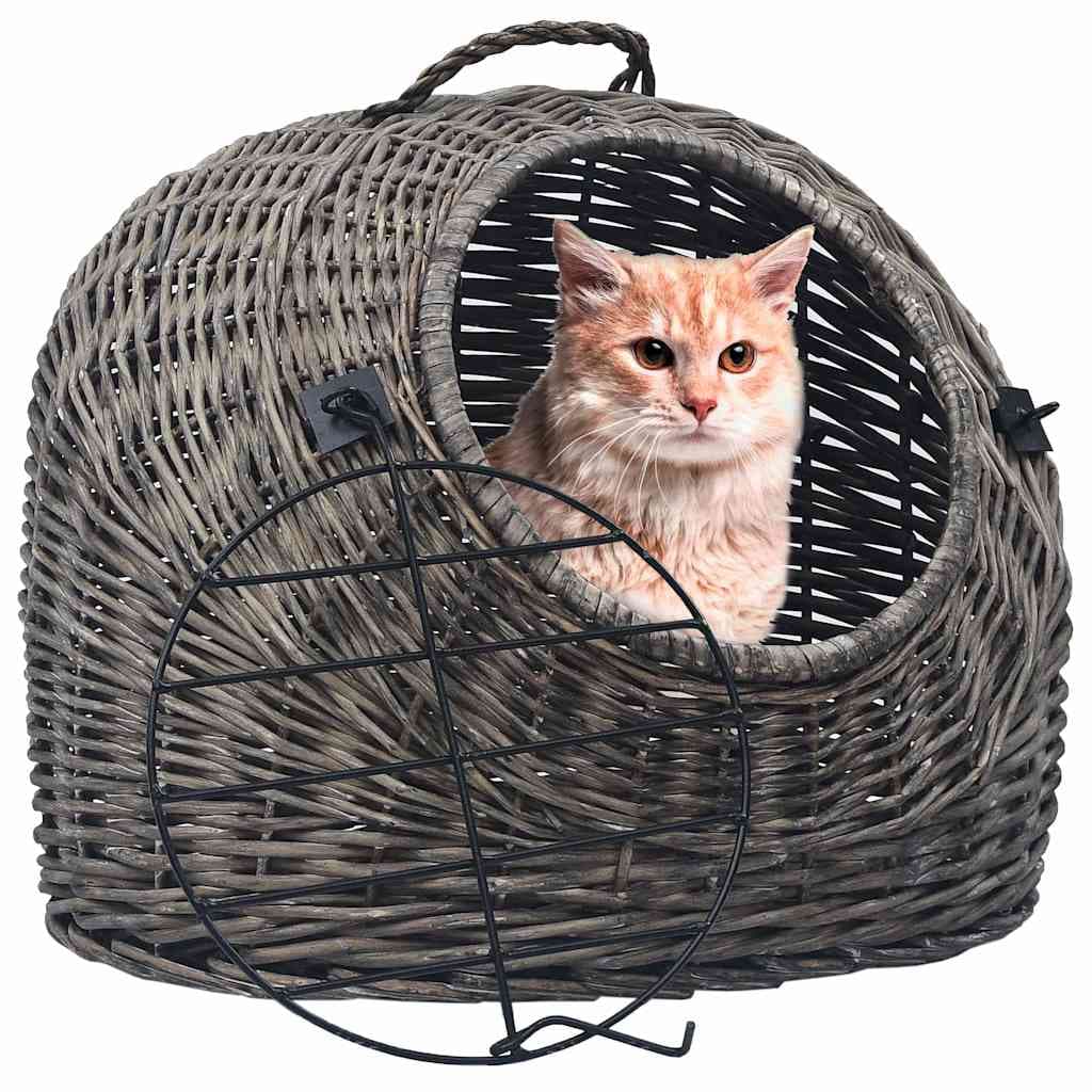 Trasportino per Gatti Grigio 60x45x45 cm in Salice Naturale — miniatura 1 di 7
