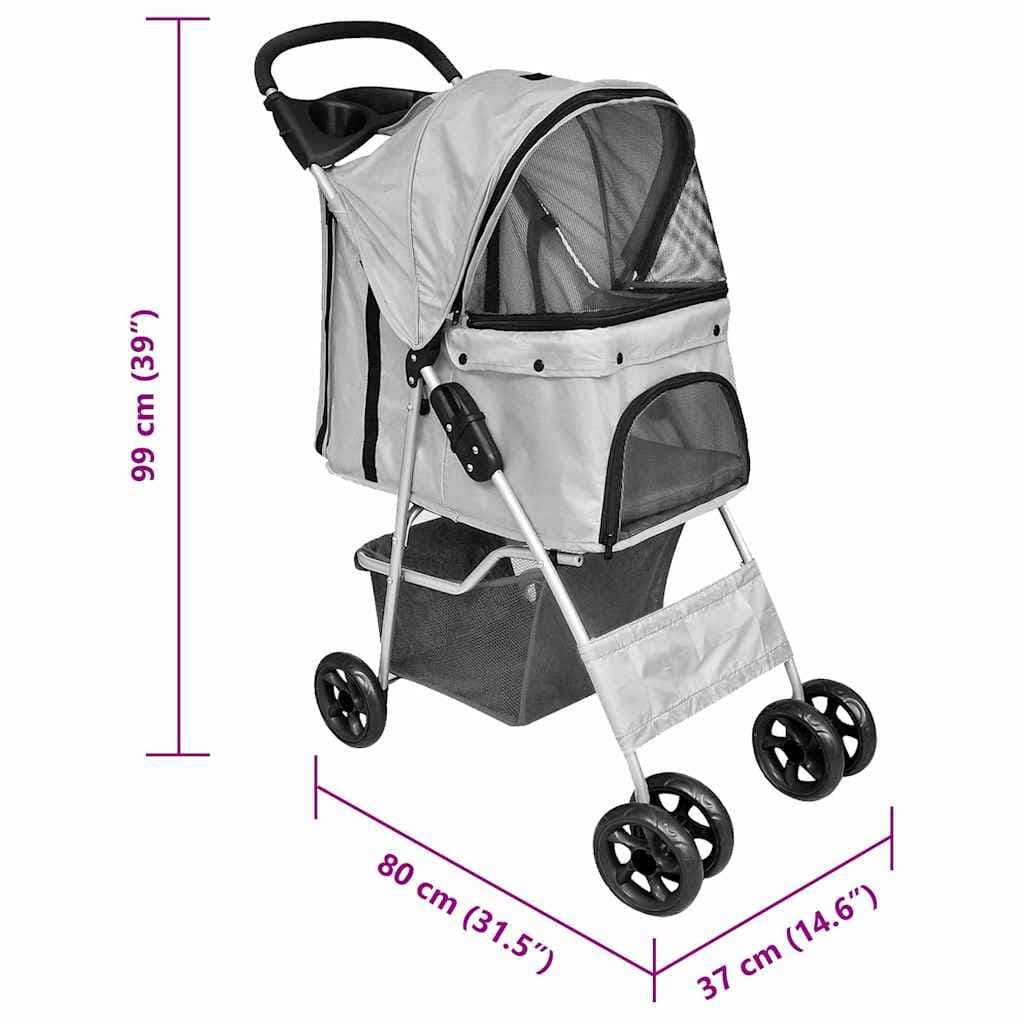 Passeggino per Cani/Gatti Pieghevole Grigio — miniatura 3 di 3