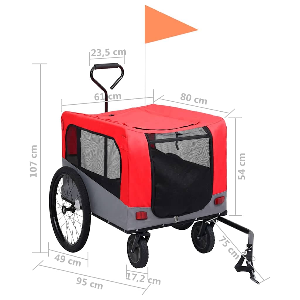 Rimorchio Bici Animali e Carrello Jogging 2 in 1 Rosso e Grigio — foto 9 di 9