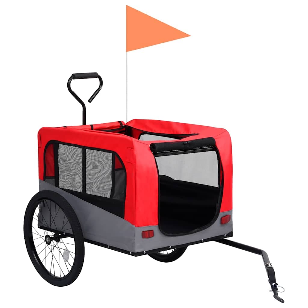 Rimorchio Bici Animali e Carrello Jogging 2 in 1 Rosso e Grigio — foto 2 di 9