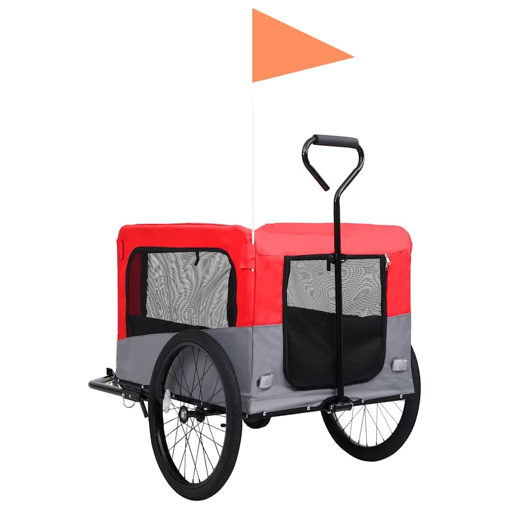 Rimorchio Bici Animali e Carrello Jogging 2 in 1 Rosso e Grigio — foto 3 di 9
