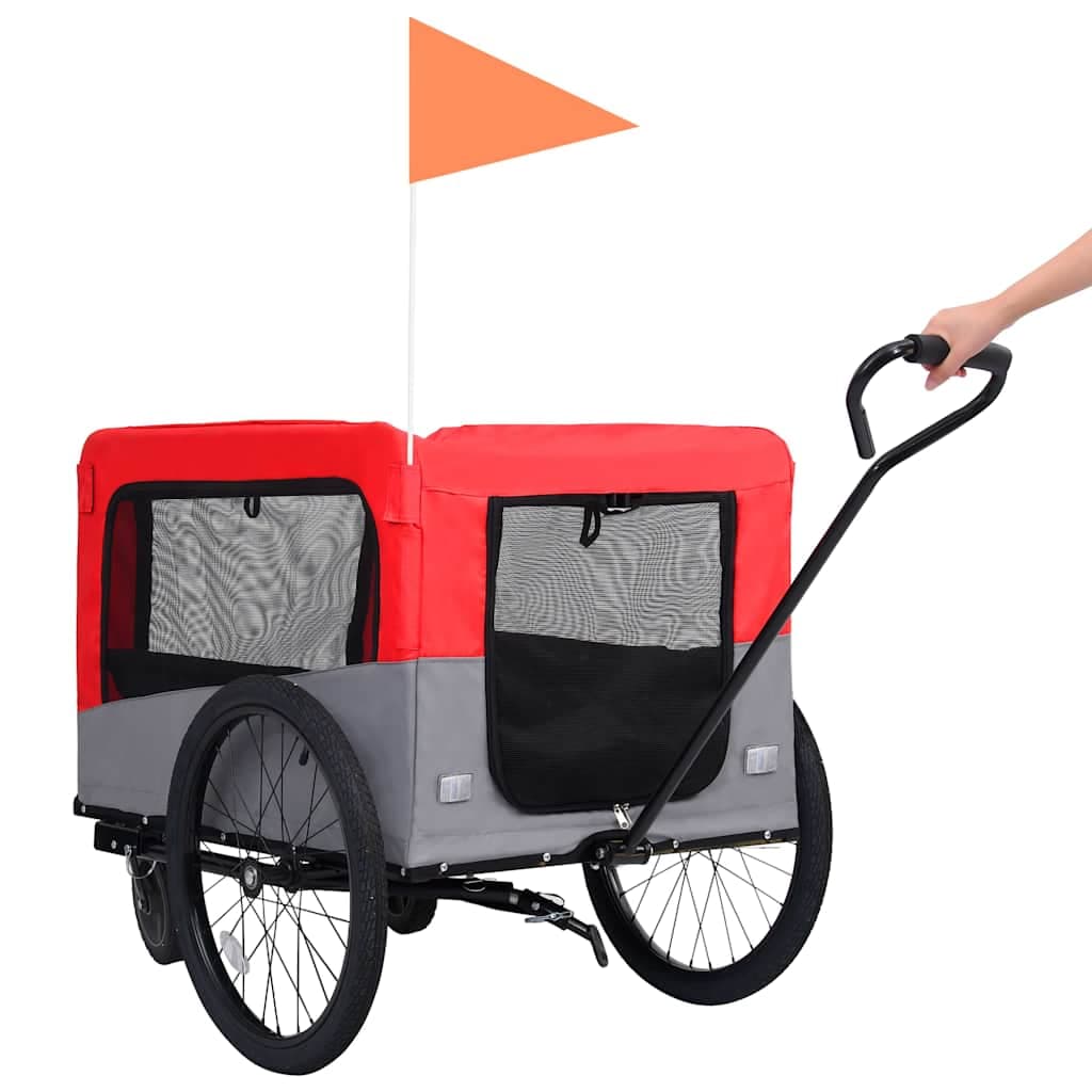 Rimorchio Bici Animali e Carrello Jogging 2 in 1 Rosso e Grigio — foto 4 di 9