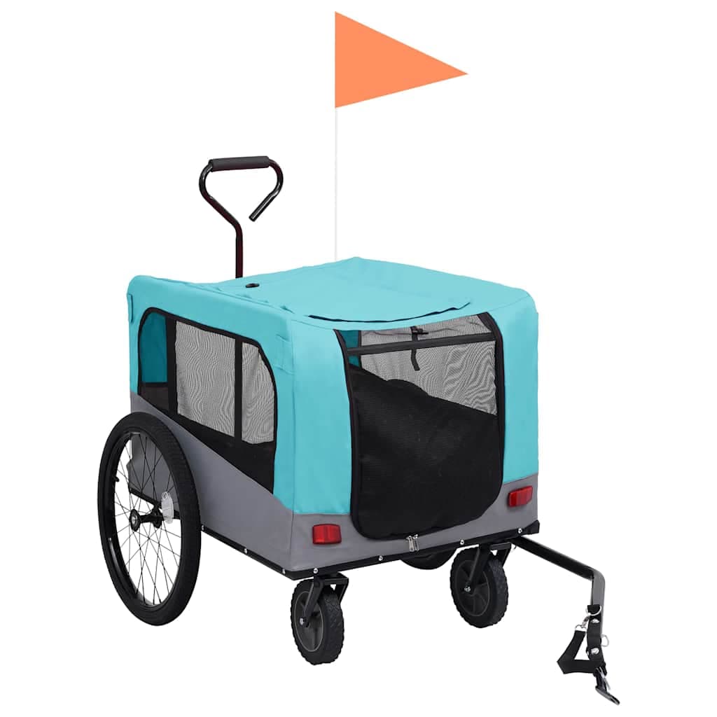 Rimorchio Bici per Animali Carrello Jogging 2in1 Blu e Grigio