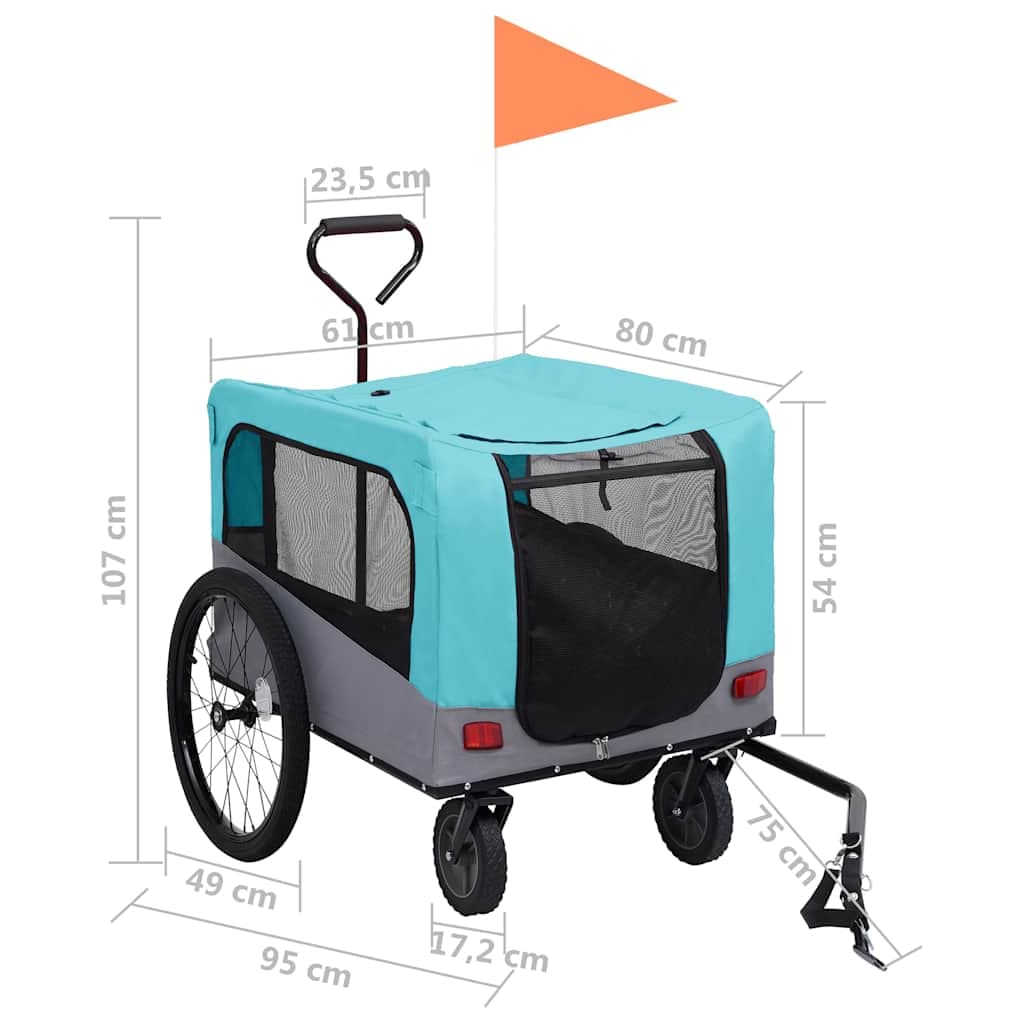 Rimorchio Bici per Animali Carrello Jogging 2in1 Blu e Grigio — foto 9 di 9