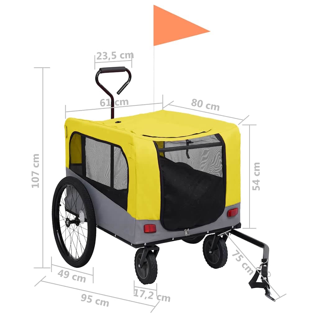 Rimorchio Bici Animali Carrello Jogging 2in1 Giallo e Grigio — foto 9 di 9