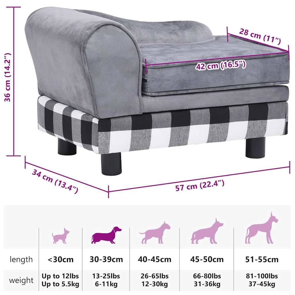 Divano per Cani Grigio 57x34x36 cm in Peluche — miniatura 11 di 11