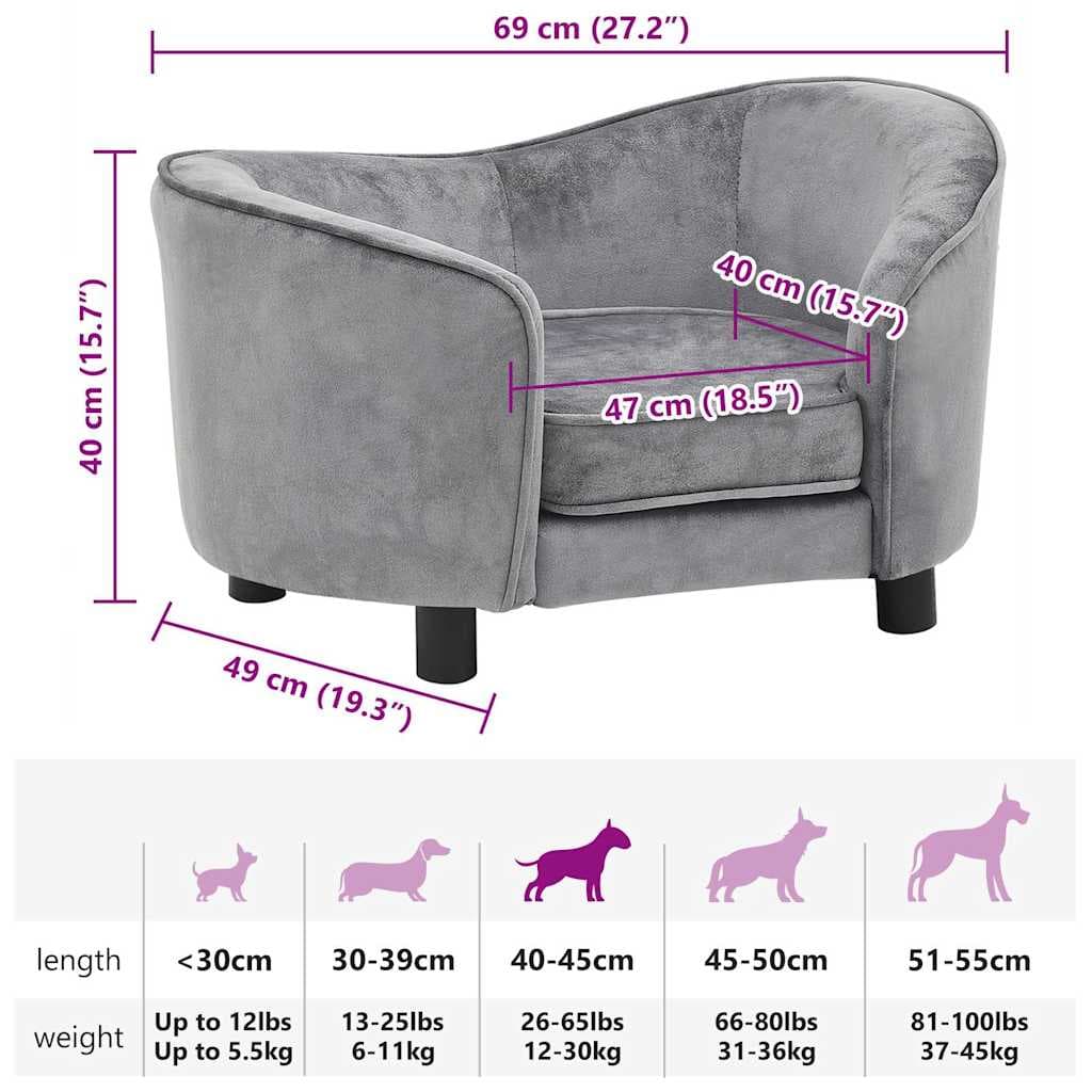 Divano per Cani Grigio 69x49x40 cm in Peluche — foto 8 di 8