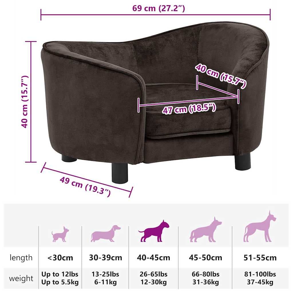 Divano per Cani Marrone 69x49x40 cm in Peluche — miniatura 8 di 8