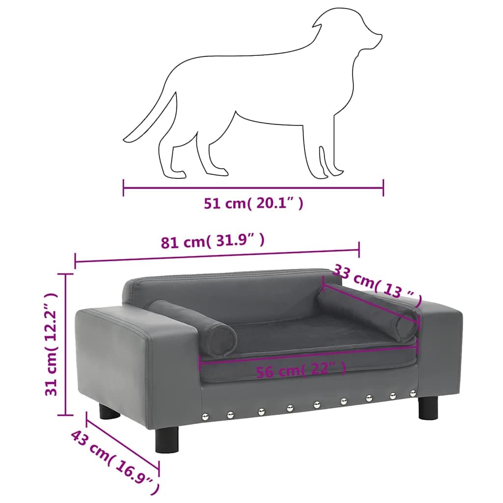 Divano per Cani Grigio 81x43x31 cm in Peluche e Similpelle — miniatura 6 di 6