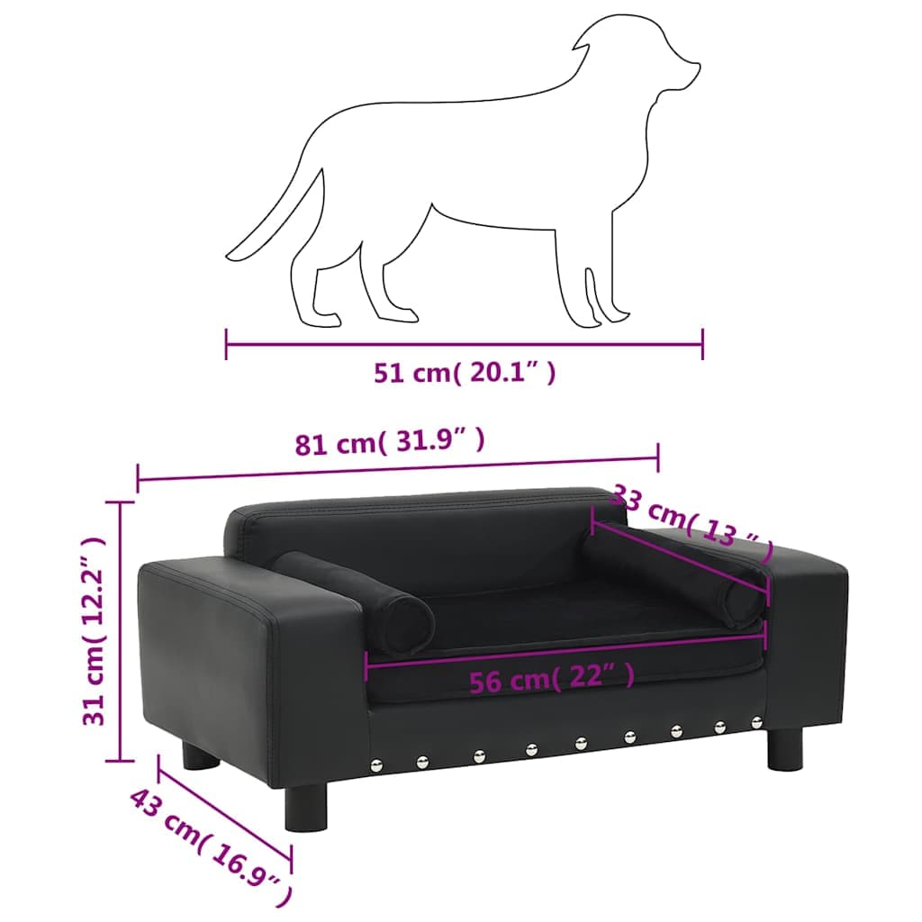 Divano per Cani Nero 81x43x31 cm in Peluche e Similpelle — miniatura 6 di 6
