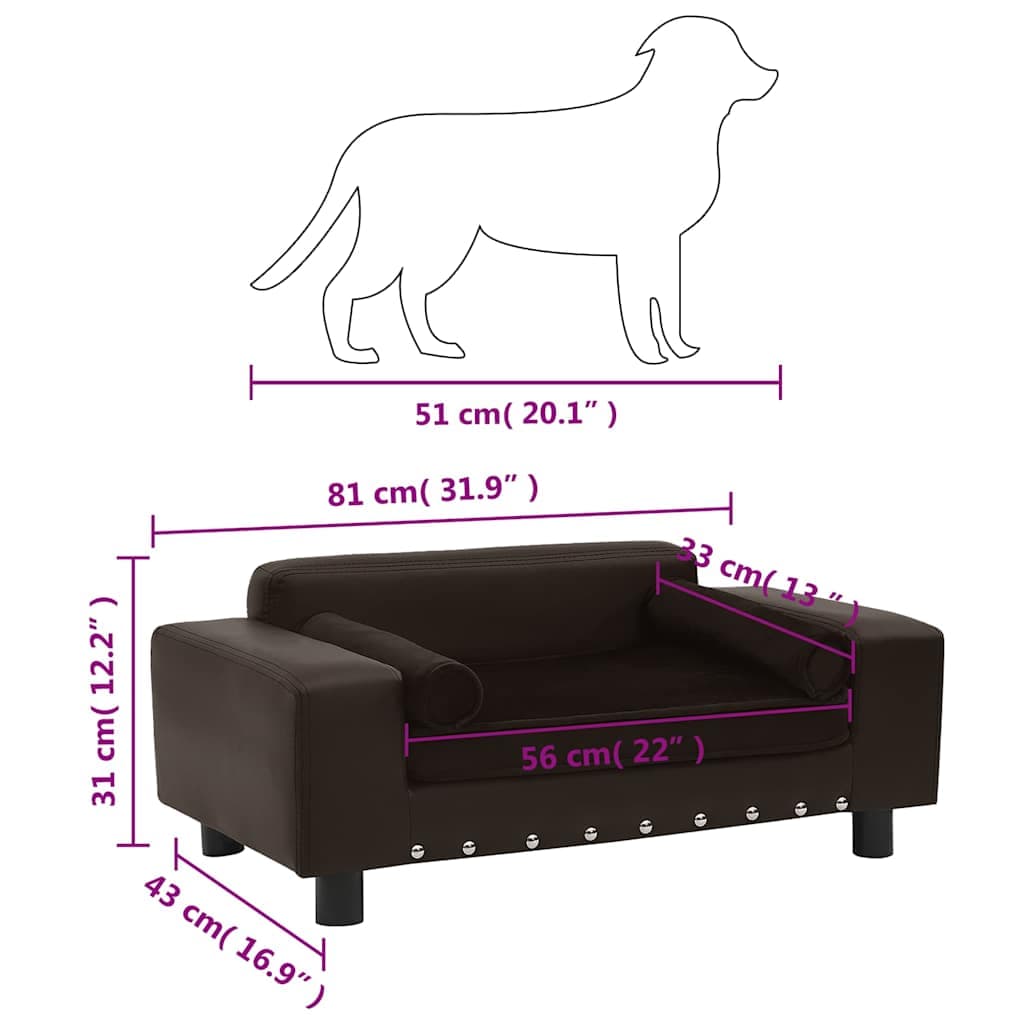 Divano per Cani Marrone 81x43x31 cm in Peluche e Similpelle — miniatura 6 di 6