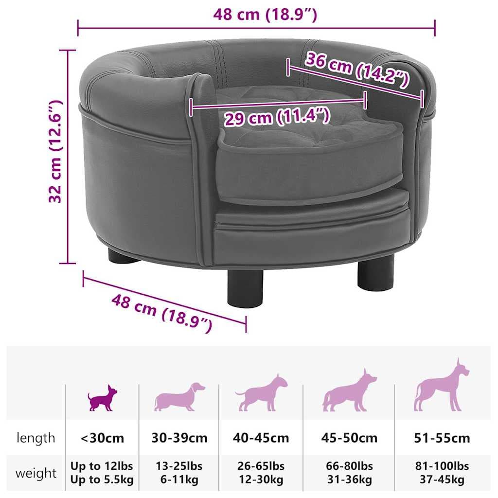 Divano per Cani Grigio 48x48x32 cm in Peluche e Similpelle — miniatura 7 di 7