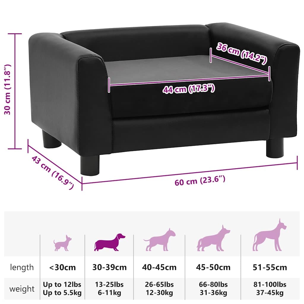 Divano per Cani Nero 60x43x30 cm in Peluche e Similpelle — miniatura 9 di 9