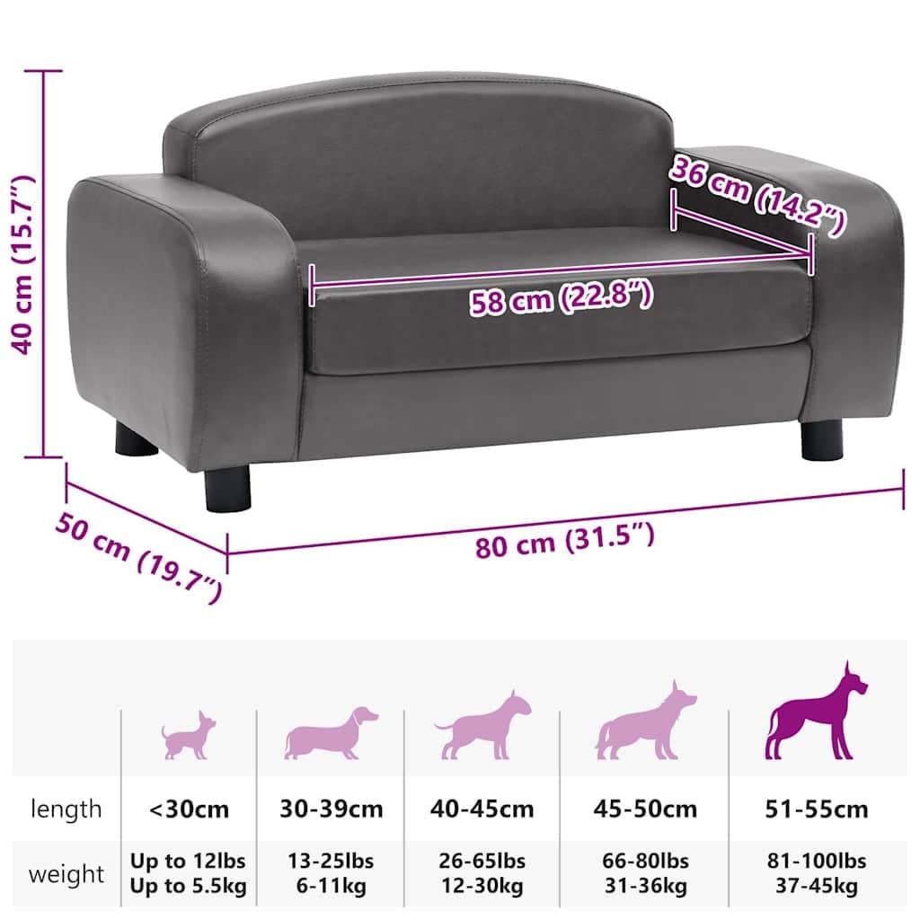 Divano per Cani Grigio 80x50x40 cm in Similpelle — foto 9 di 9