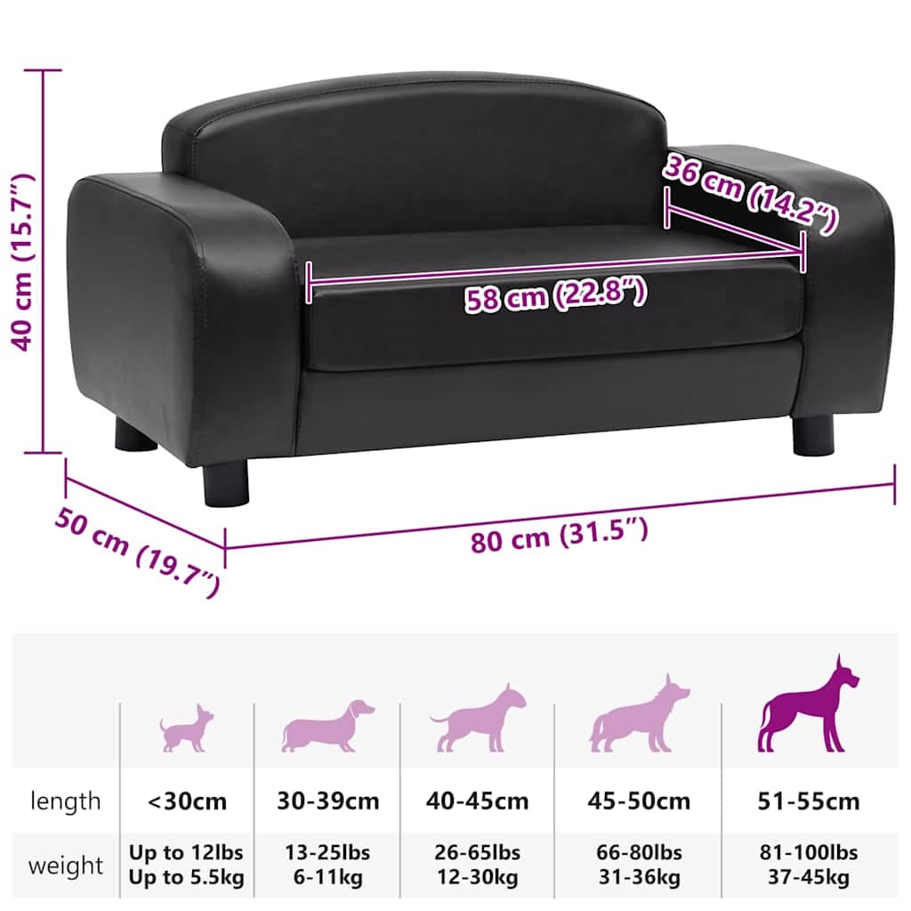 Divano per Cani Nero 80x50x40 cm in Similpelle — miniatura 9 di 9