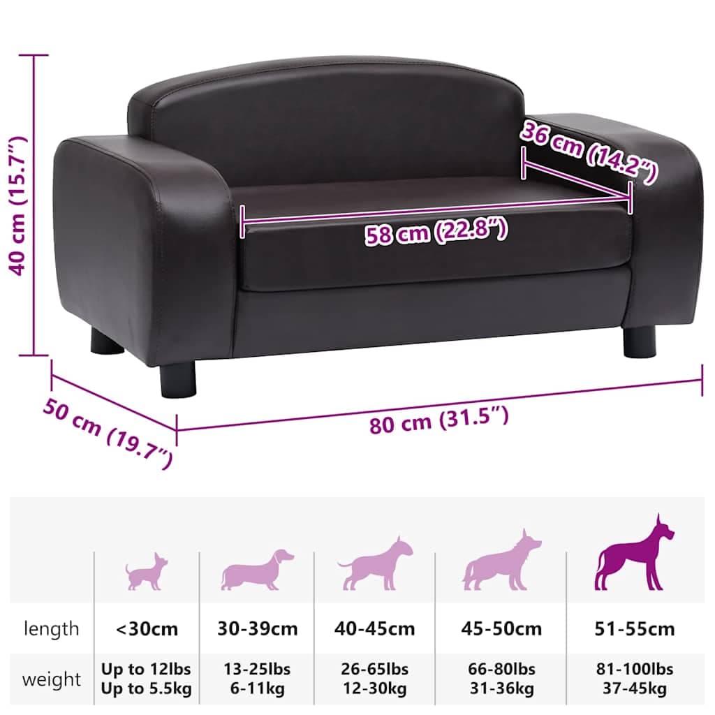 Divano per Cani Marrone 80x50x40 cm in Similpelle — miniatura 9 di 9