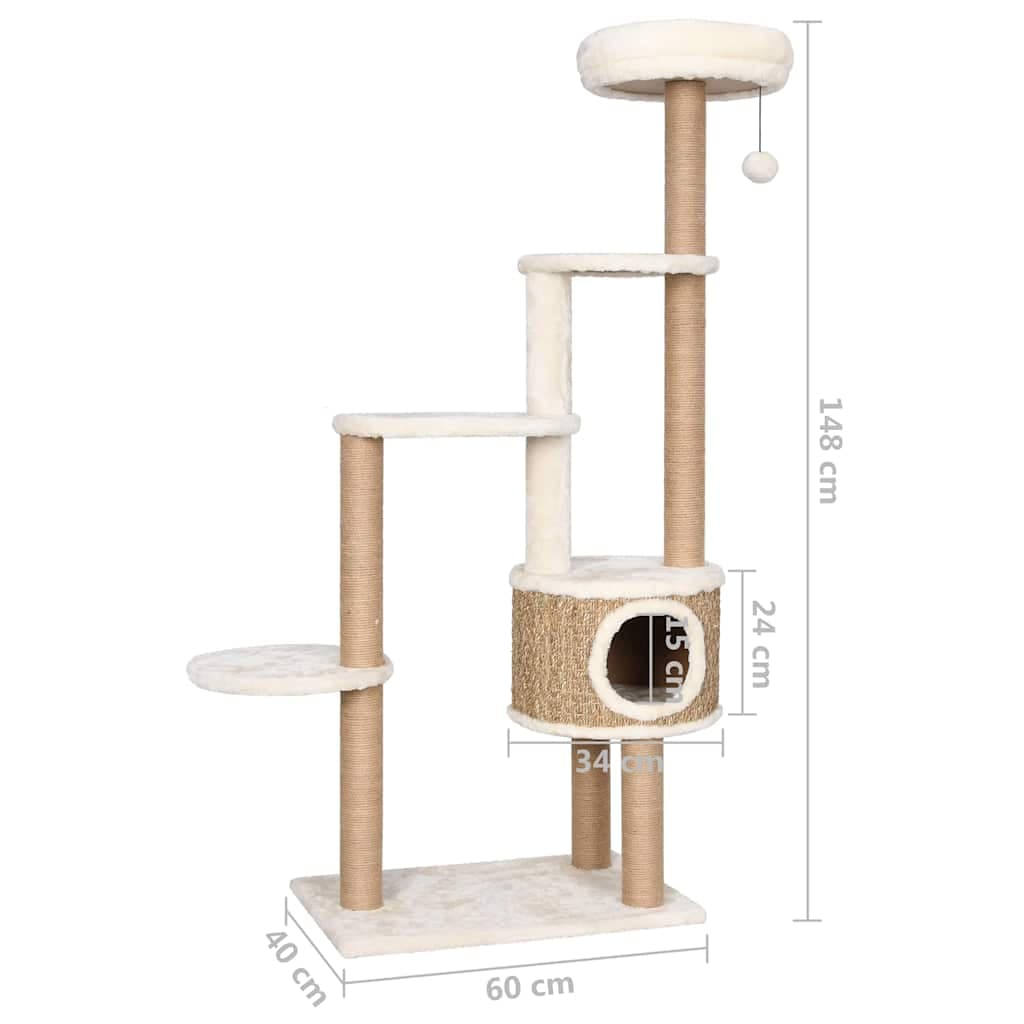 Albero per Gatti con Cuscino Lusso e Tiragraffi 148cm in Giunco — miniatura 6 di 7