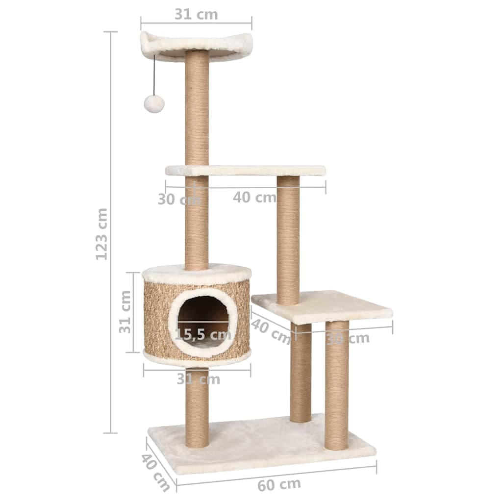 Albero per Gatti con Palo Tiragraffi 123 cm in Giunco — miniatura 6 di 6