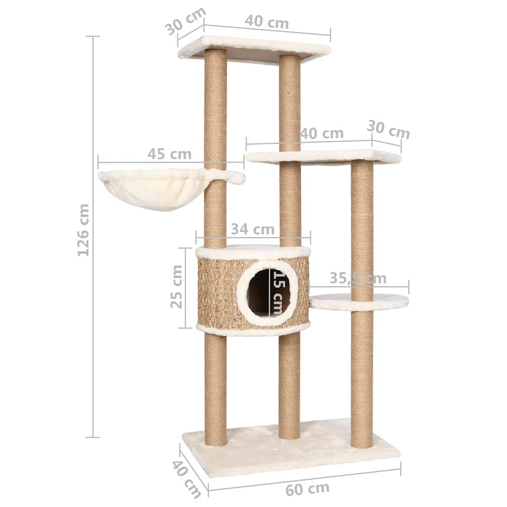 Albero per Gatti con Palo Tiragraffi 126 cm in Giunco — miniatura 6 di 6