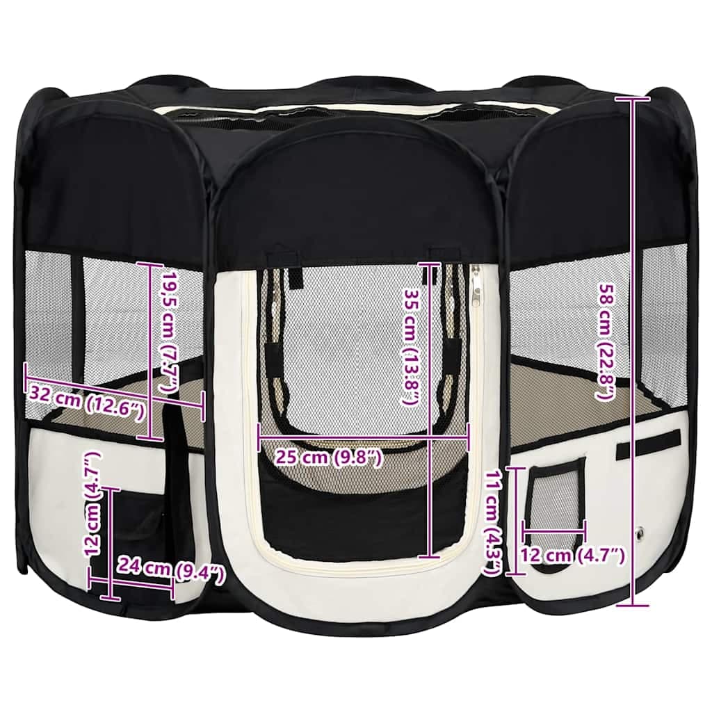 Box per Cani Pieghevole con Borsa Trasporto Nero 90x90x58 cm — miniatura 11 di 12