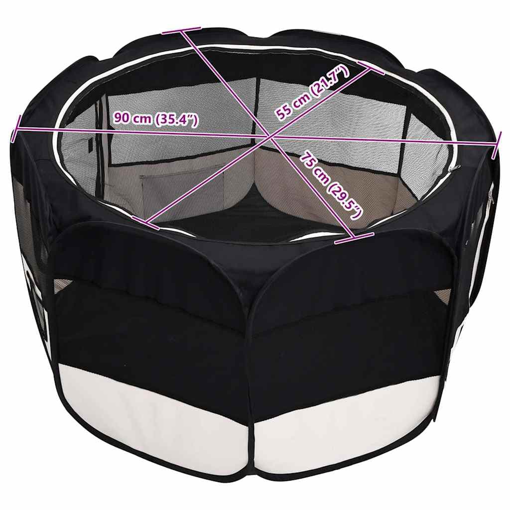 Box per Cani Pieghevole con Borsa Trasporto Nero 90x90x58 cm — miniatura 12 di 12