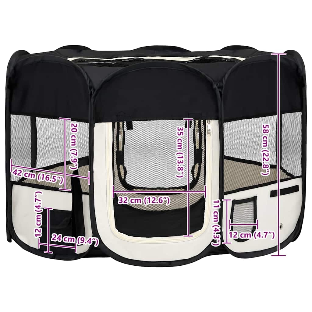 Box per Cani Pieghevole con Borsa Trasporto Nero 110x110x58 cm — foto 11 di 12