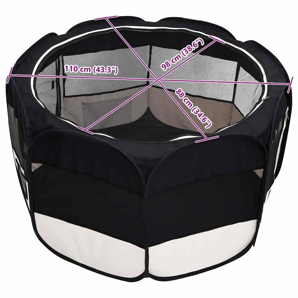 Box per Cani Pieghevole con Borsa Trasporto Nero 110x110x58 cm — foto 12 di 12