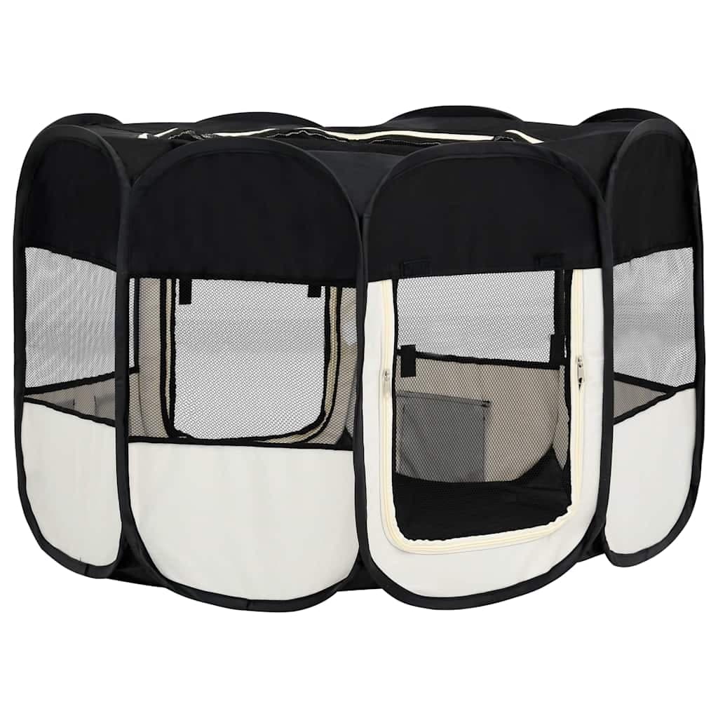 Box per Cani Pieghevole con Borsa Trasporto Nero 110x110x58 cm — foto 4 di 12