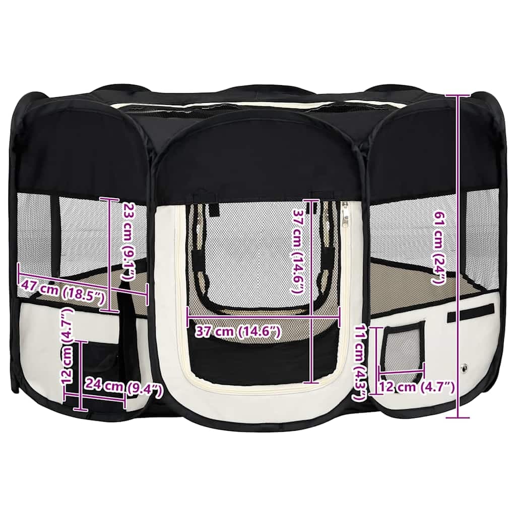 Box per Cani Pieghevole con Borsa Trasporto Nero 125x125x61 cm — miniatura 11 di 12