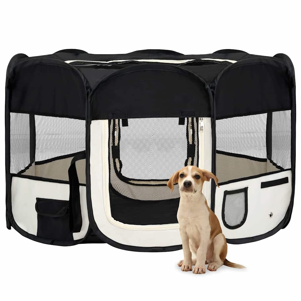 Box per Cani Pieghevole con Borsa Trasporto Nero 125x125x61 cm — miniatura 1 di 12