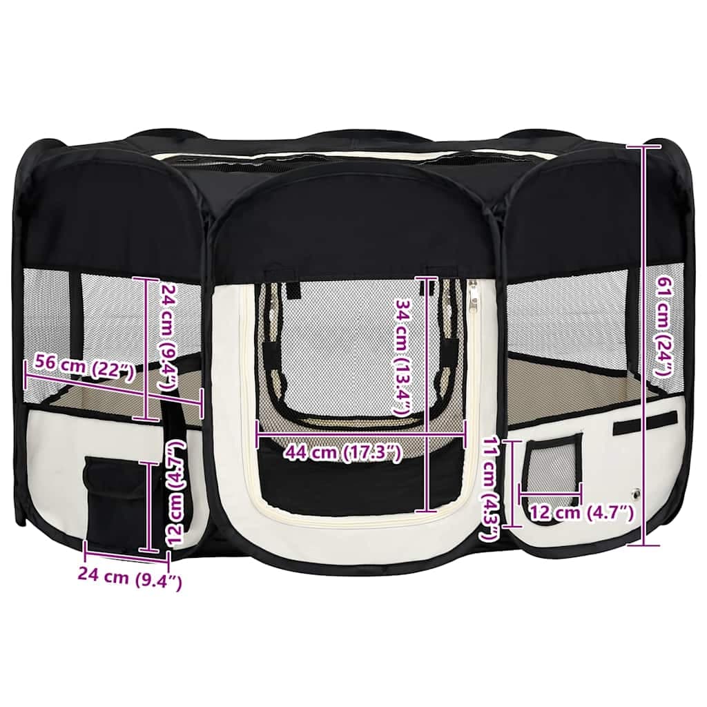 Box per Cani Pieghevole con Borsa Trasporto Nero 145x145x61 cm — foto 11 di 12