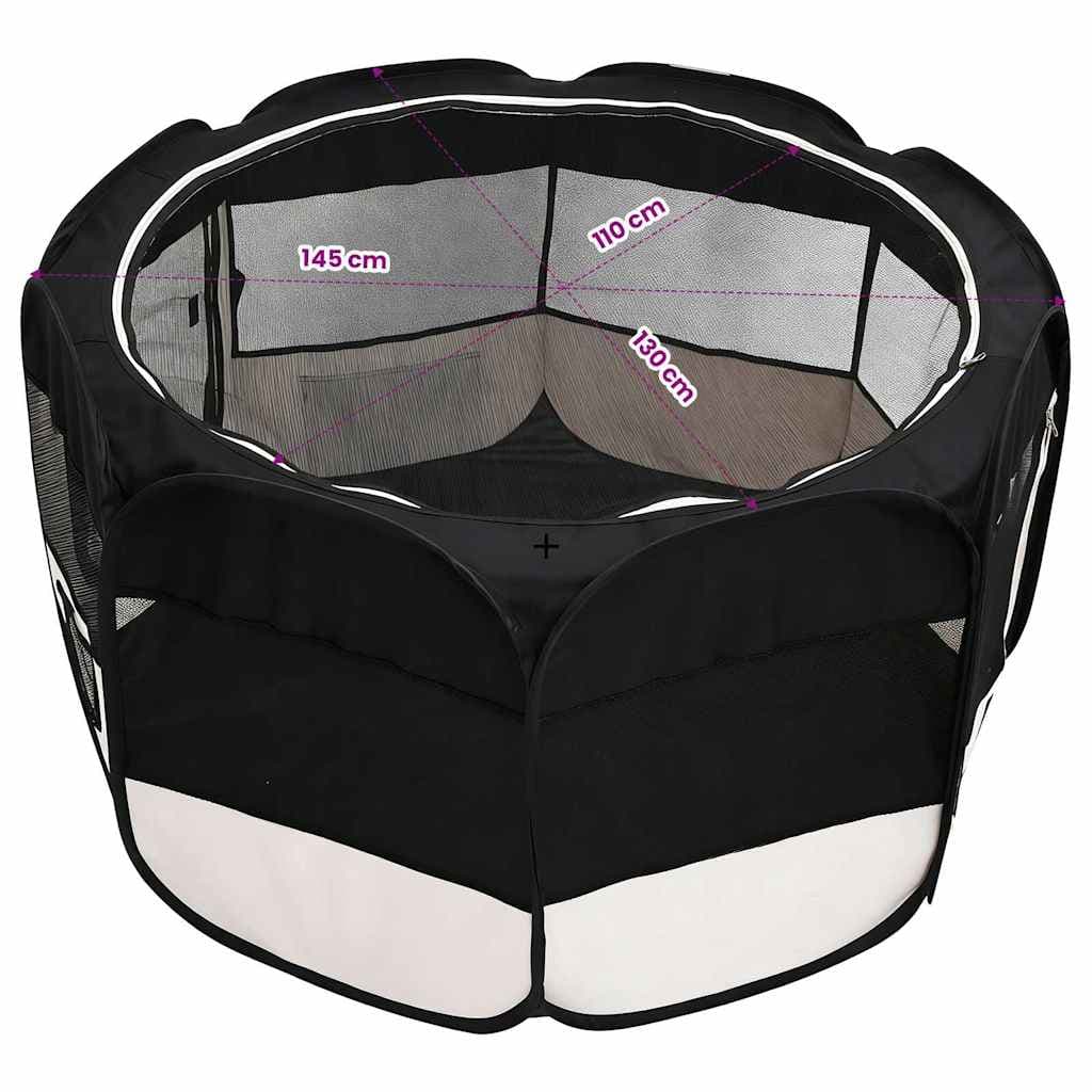 Box per Cani Pieghevole con Borsa Trasporto Nero 145x145x61 cm — foto 12 di 12