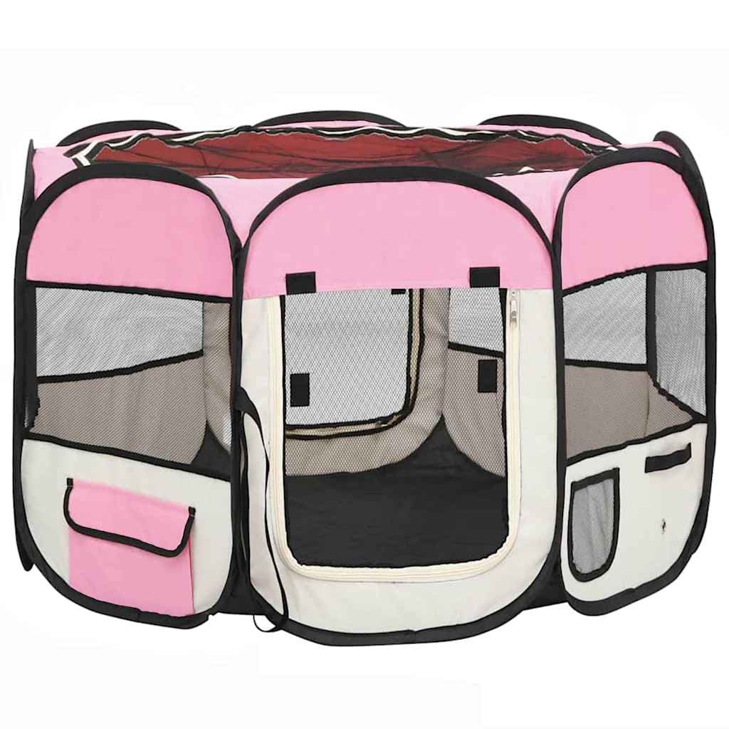 Box per Cani Pieghevole con Borsa Trasporto Rosa 90x90x58 cm — miniatura 2 di 9