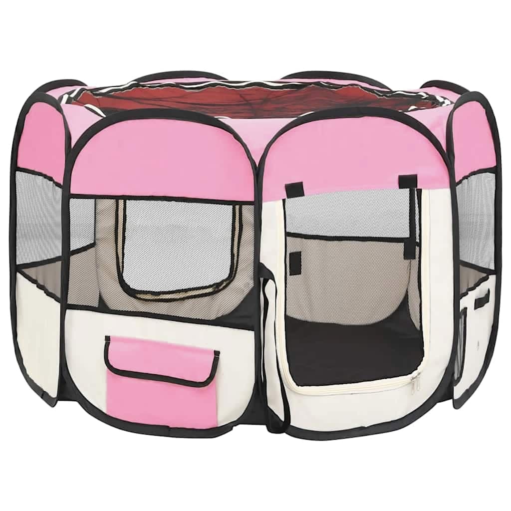 Box per Cani Pieghevole con Borsa Trasporto Rosa 90x90x58 cm — miniatura 3 di 9