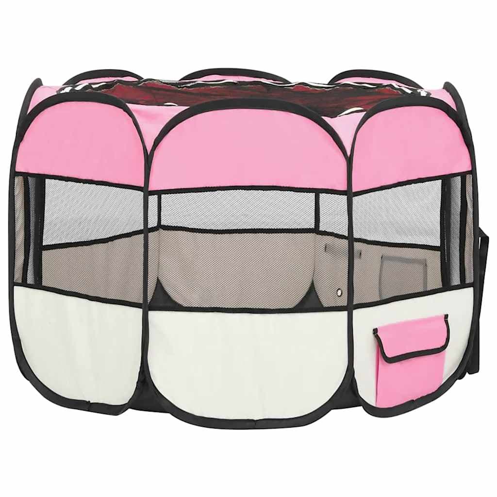 Box per Cani Pieghevole con Borsa Trasporto Rosa 90x90x58 cm — miniatura 4 di 9