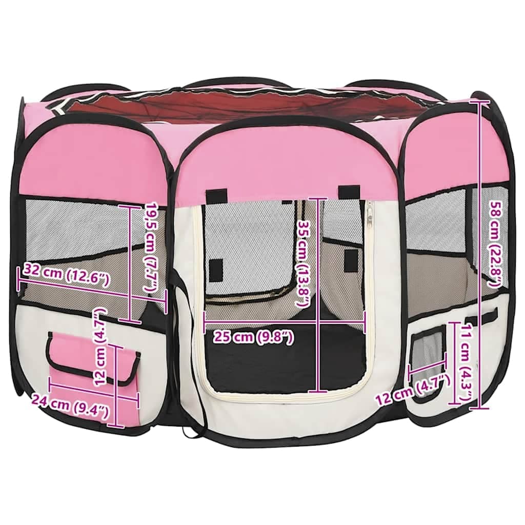 Box per Cani Pieghevole con Borsa Trasporto Rosa 90x90x58 cm — miniatura 8 di 9