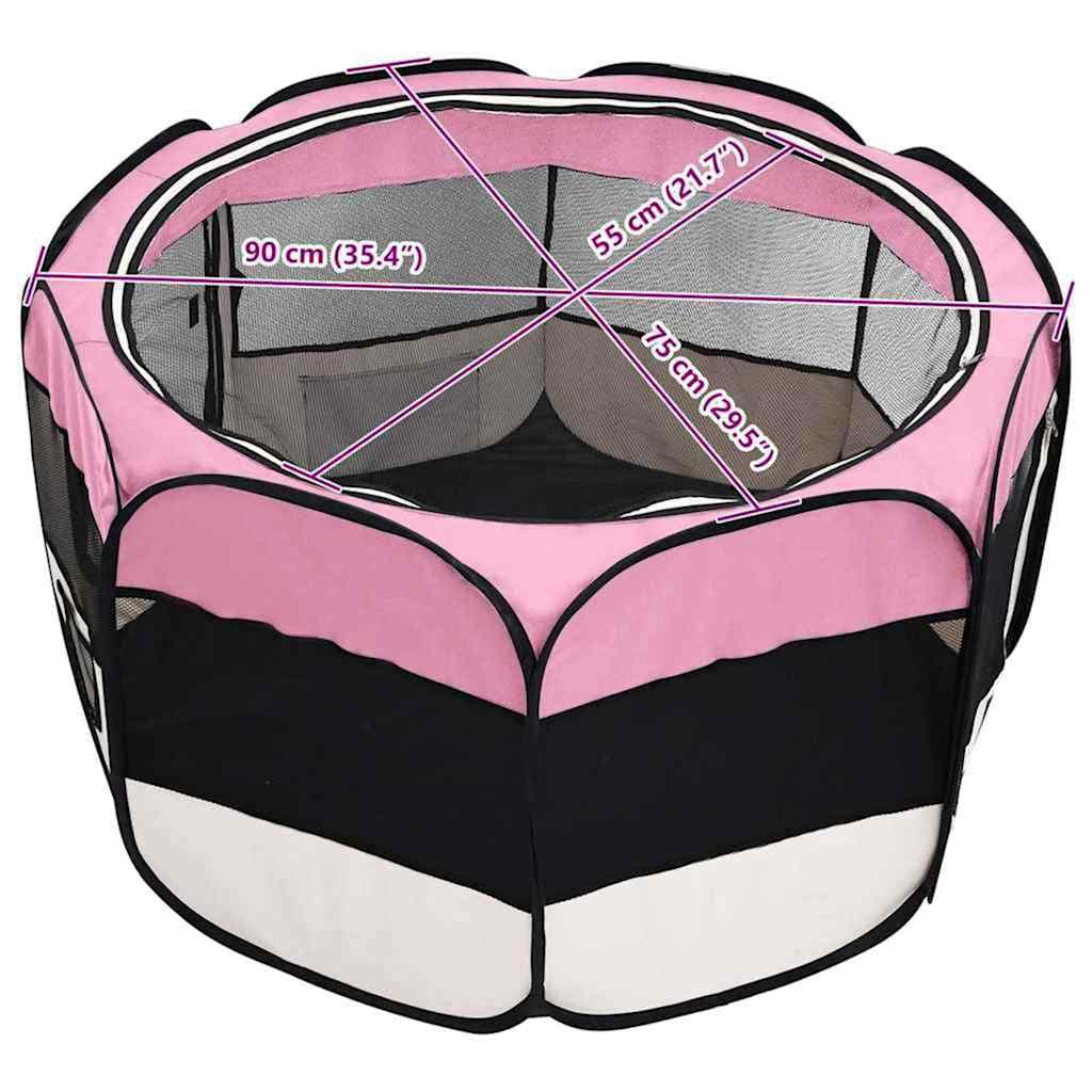 Box per Cani Pieghevole con Borsa Trasporto Rosa 90x90x58 cm — miniatura 9 di 9