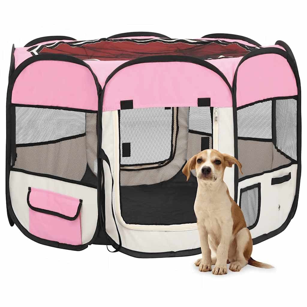 Box per Cani Pieghevole con Borsa Trasporto Rosa 90x90x58 cm — miniatura 1 di 9
