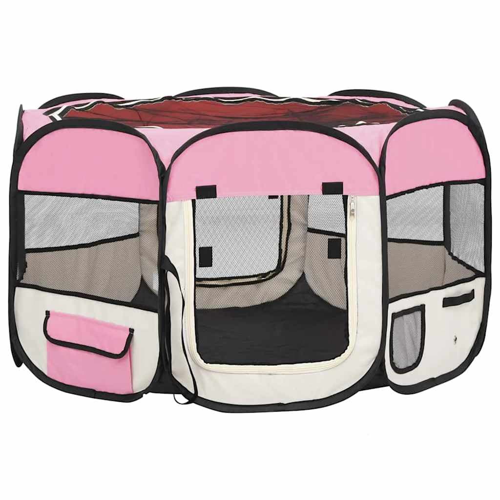 Box per Cani Pieghevole con Borsa Trasporto Rosa 110x110x58 cm — miniatura 2 di 10