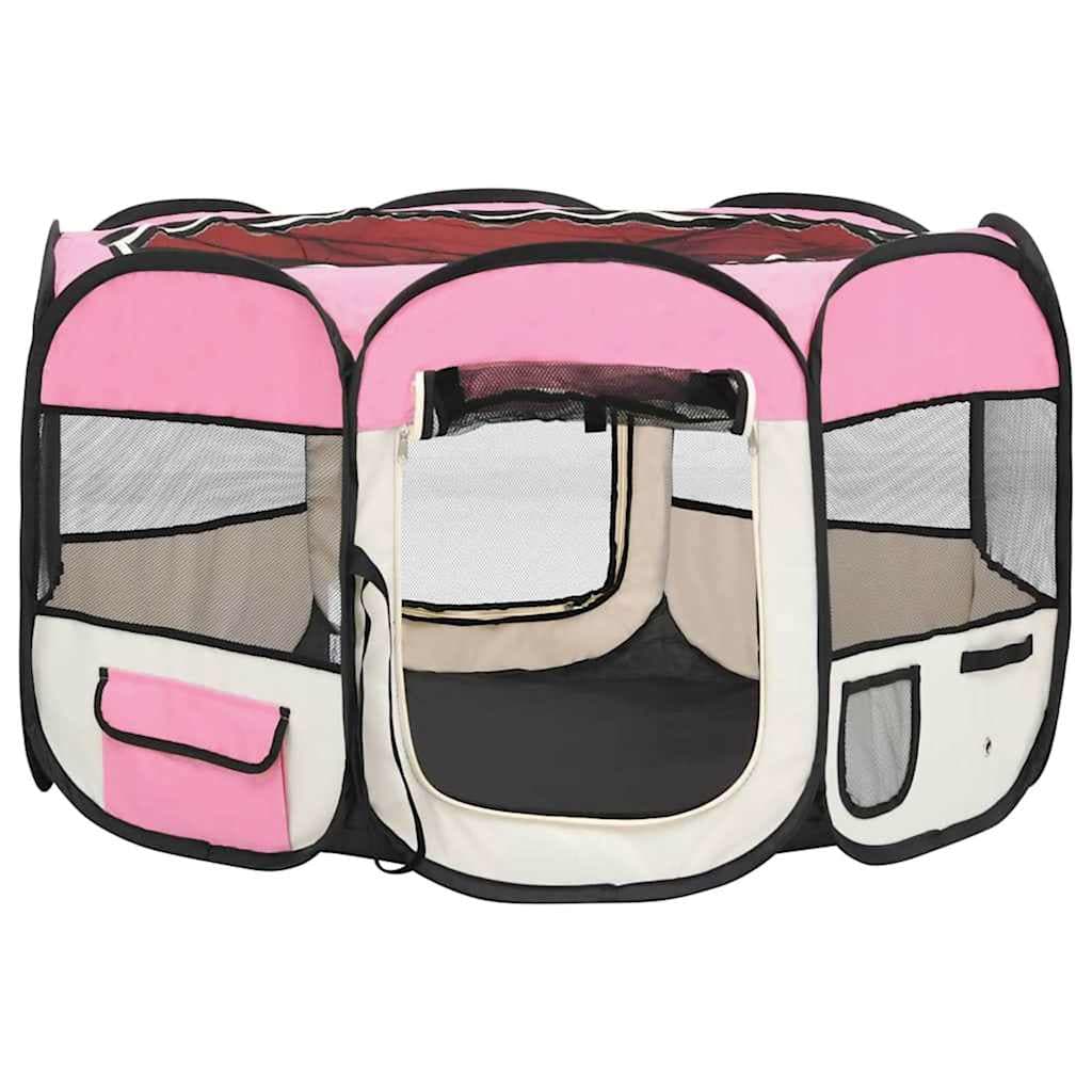 Box per Cani Pieghevole con Borsa Trasporto Rosa 110x110x58 cm — miniatura 3 di 10