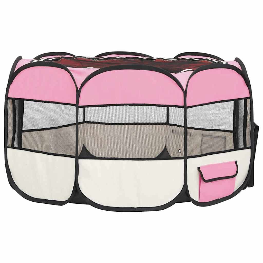 Box per Cani Pieghevole con Borsa Trasporto Rosa 110x110x58 cm — miniatura 4 di 10